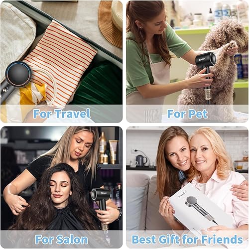 Miniatura 8 de Secador de pelo iónico portátil con motor sin escobillas de alta velocidad - Secador de pelo pequeño, ligero y de bajo ruido con bolsa de viaje -