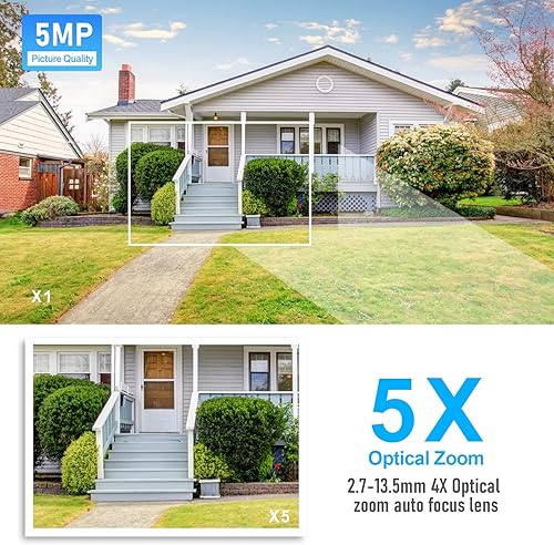 Miniatura 2 de JideTech Cámara WiFi PTZ de 5MP al aire libre, Cámara domo IP con zoom óptico 5X, Cámara de seguridad de seguimiento automático, Visión nocturna IR