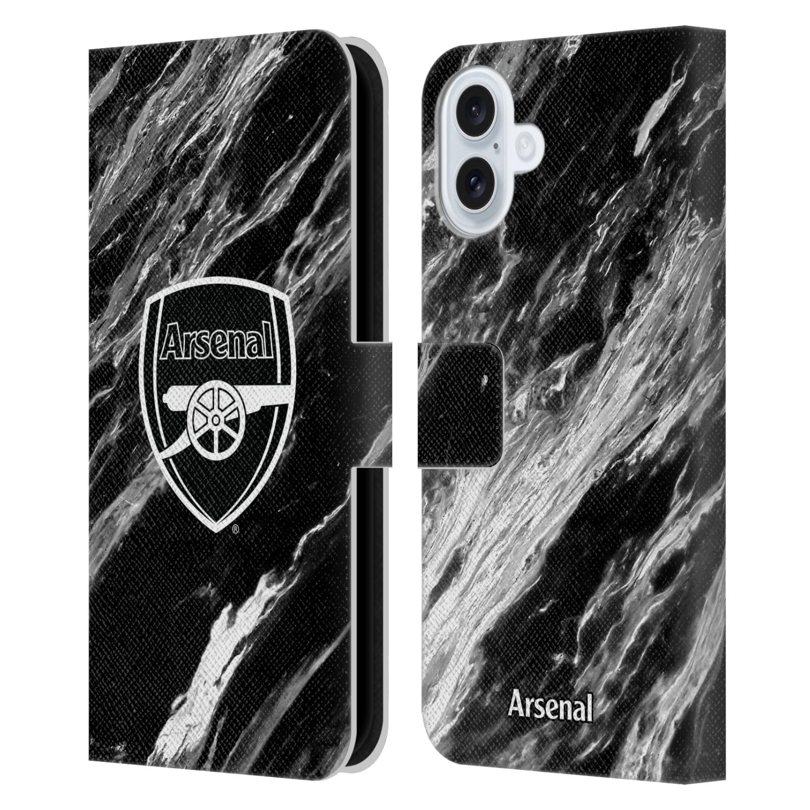 Head Case Designs Officially Licensed Arsenal FC Marble Crest Patterns Leather Wallet Case Compatible With Apple iPhone 16 Plus