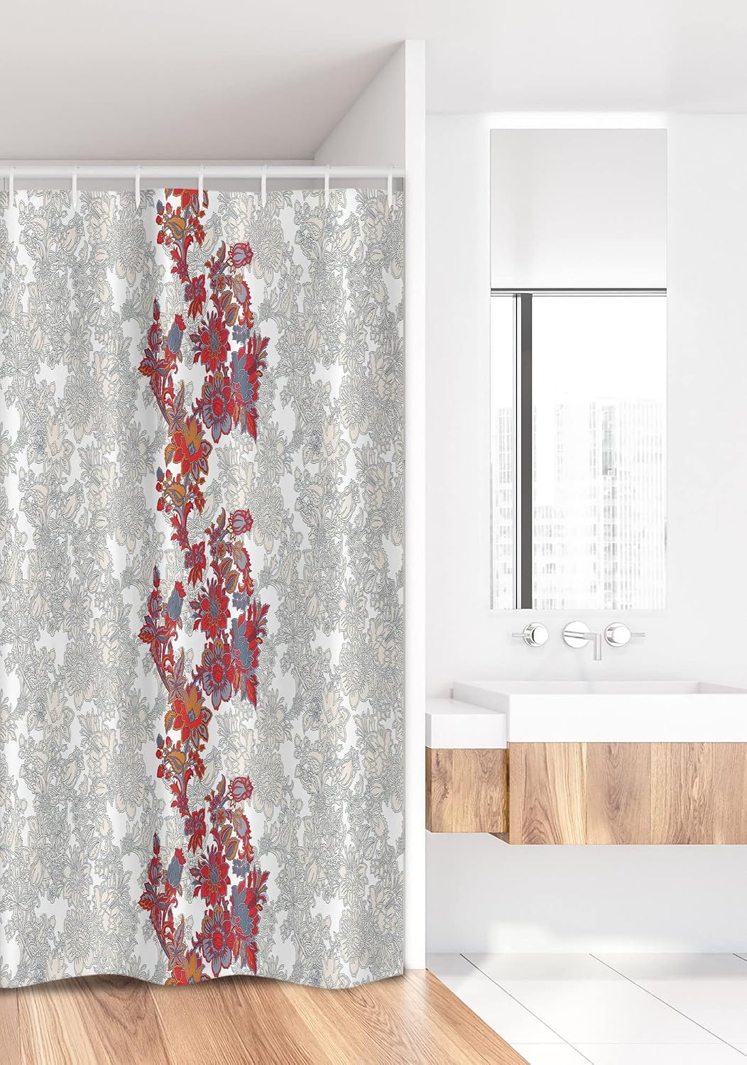 Ambesonne Floral Stall Shower Curtain, Romantic Boho Style Narcissus Magic Magnolia Rose Vibrant Pattern Print, Fabric Bathroom Decor Set with Hooks, 36" W x 72" L, Orange Black