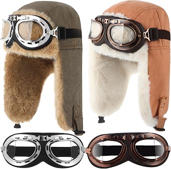 Cozypower 2 Set Pilot Hat with Goggles Pilot Hat Adult