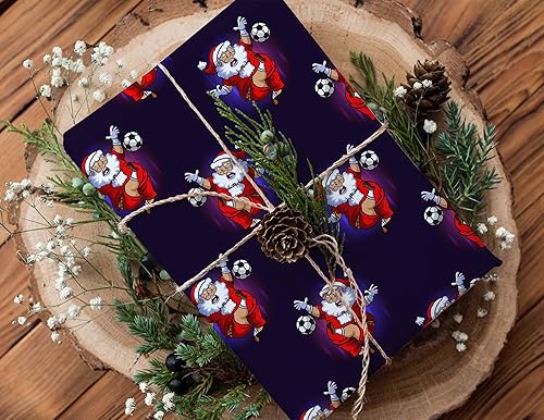 Miniatura 6 de Divertido papel de regalo de fútbol de Papá Noel de Navidad, papel de regalo grueso para jugadores de fútbol sala (rollo de 12 pies x 30 pulgadas)