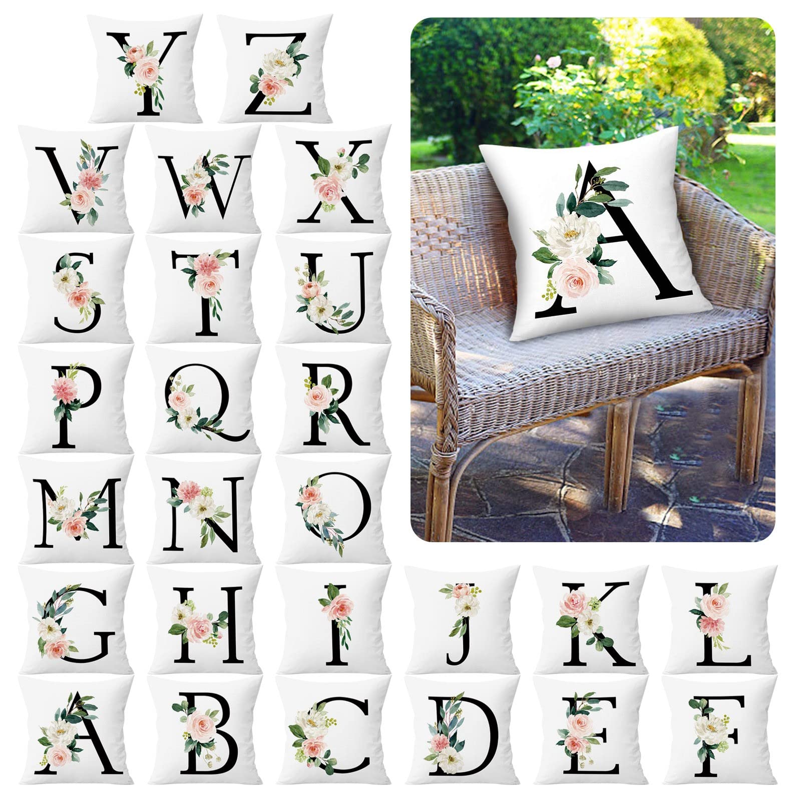 Federa Decorativa Con Lettera Dell'alfabeto F, Floreale, 45,7 X 45,7 Cm, In Poliestere Pesca, Per Divano, Camera Da Letto, Auto, Sedia