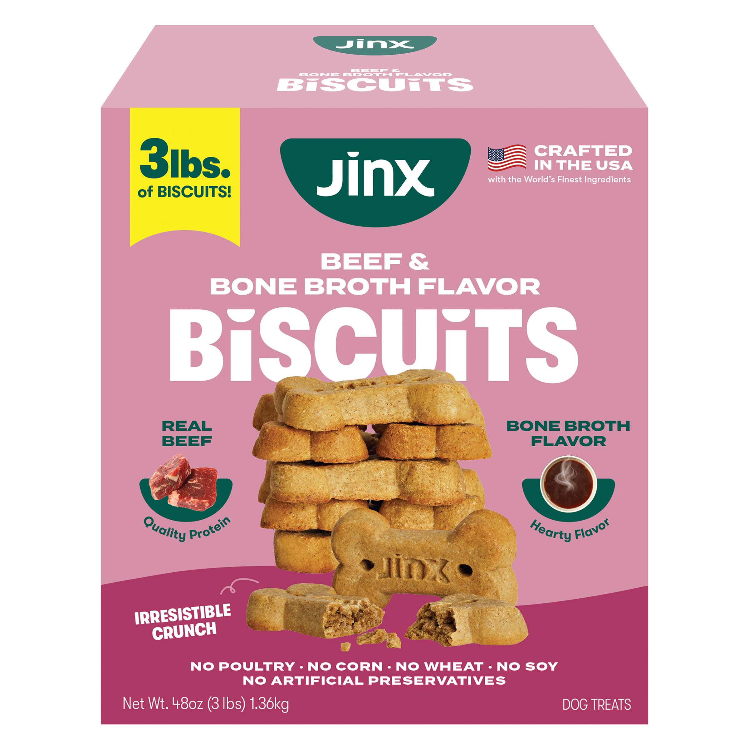 Jinx Oven-Baked Beef Bone Broth Mini Biscuit Dog Treats - Crunchy, All Natural, Superfood-Rich with Grass-Fed Beef, Dog Biscuits for Puppies, Adults &
