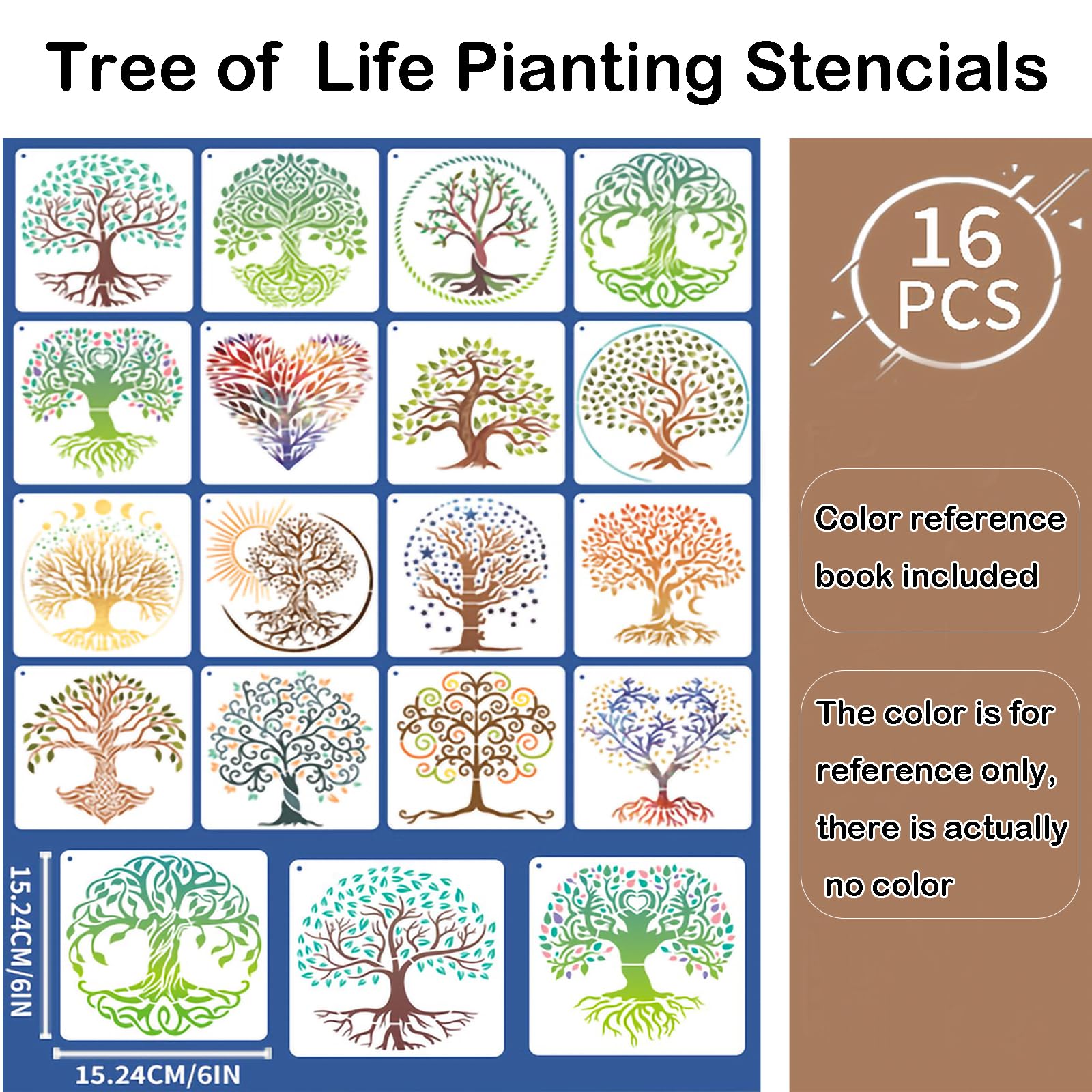 SAVOSWEET Stencil Albero Della Vita, 16 Pezzi, Riutilizzabili, Laser Cut Drawing Stencils, Stencil di Pittura, Modelli per la Pittura Fai da te Scrapbook Wall Art Decorazione, 15 x 15cm
