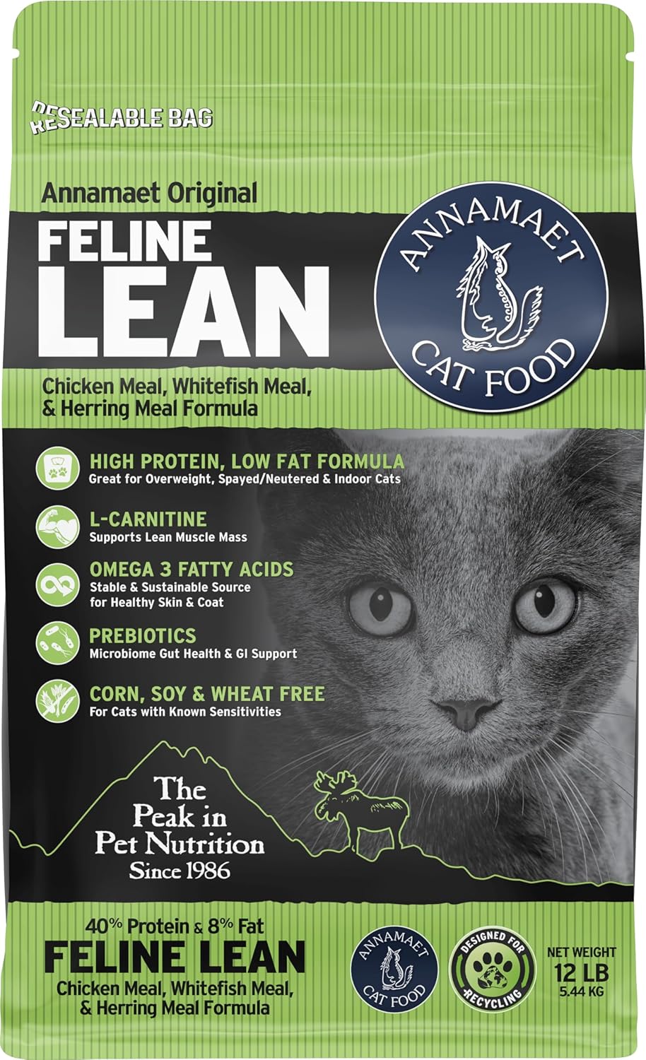 Annamaet Original Feline Lean Dry Cat Food, (Chicken, Whitefish & Herring), 12-lb Bag