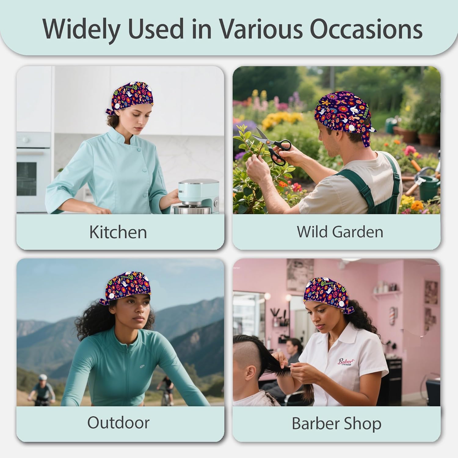 2 Pcs Working Cap Scrub Cap with Sweatband Adjustable Unisex Men Women Tie Back Hat Nurse Surgical Caps - Image 6