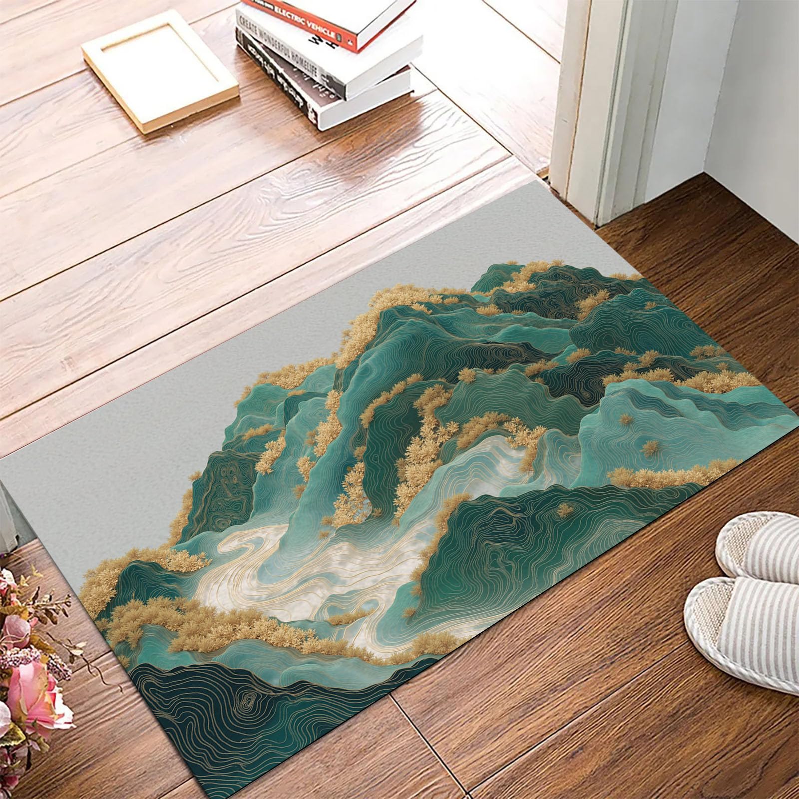 Tapis doux pour cuisine et salle de bain illustration montagne