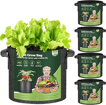 T4U Grow Bags 3 Gallon 5 Pack, Fabric Pots for Outdoor Garden Plants