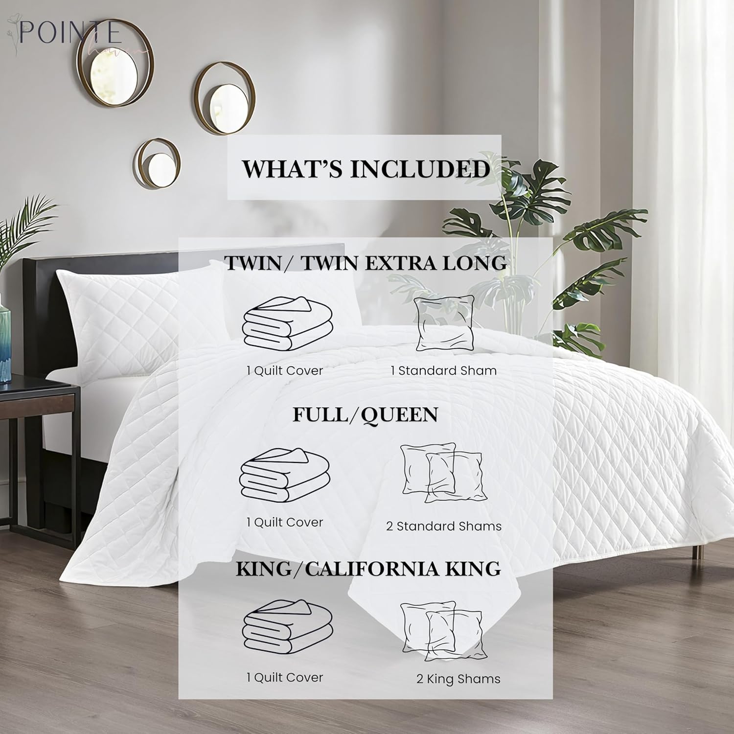 Pointehaven Diamond Design Velvet Quilt Set (Ivory, Full/Queen)
