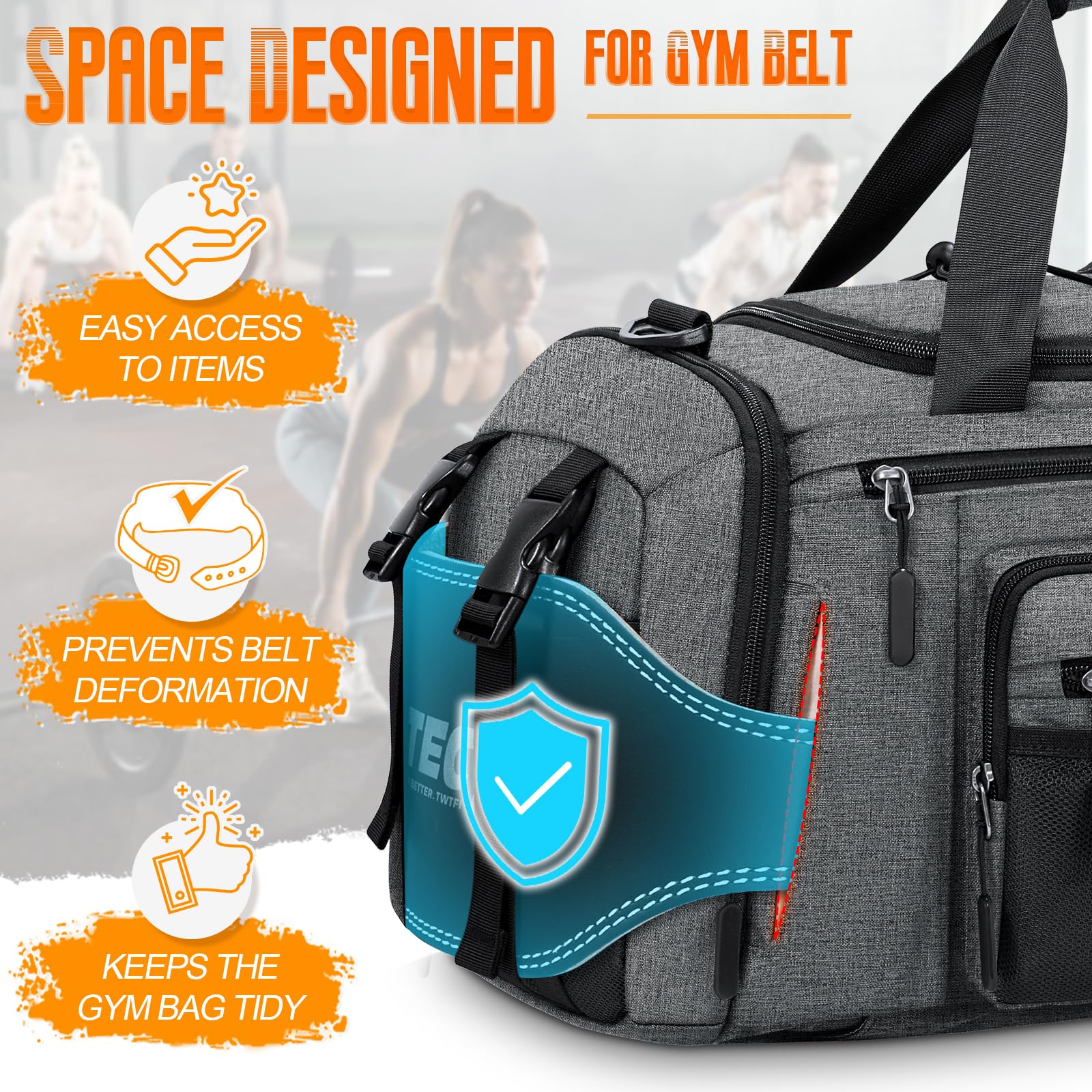 RAINSMORE Sac de Sport Homme Femme 45L Sac de Voyage avec Compartiment Chaussures et Humide pour Gym Fitness Weekend Gris
