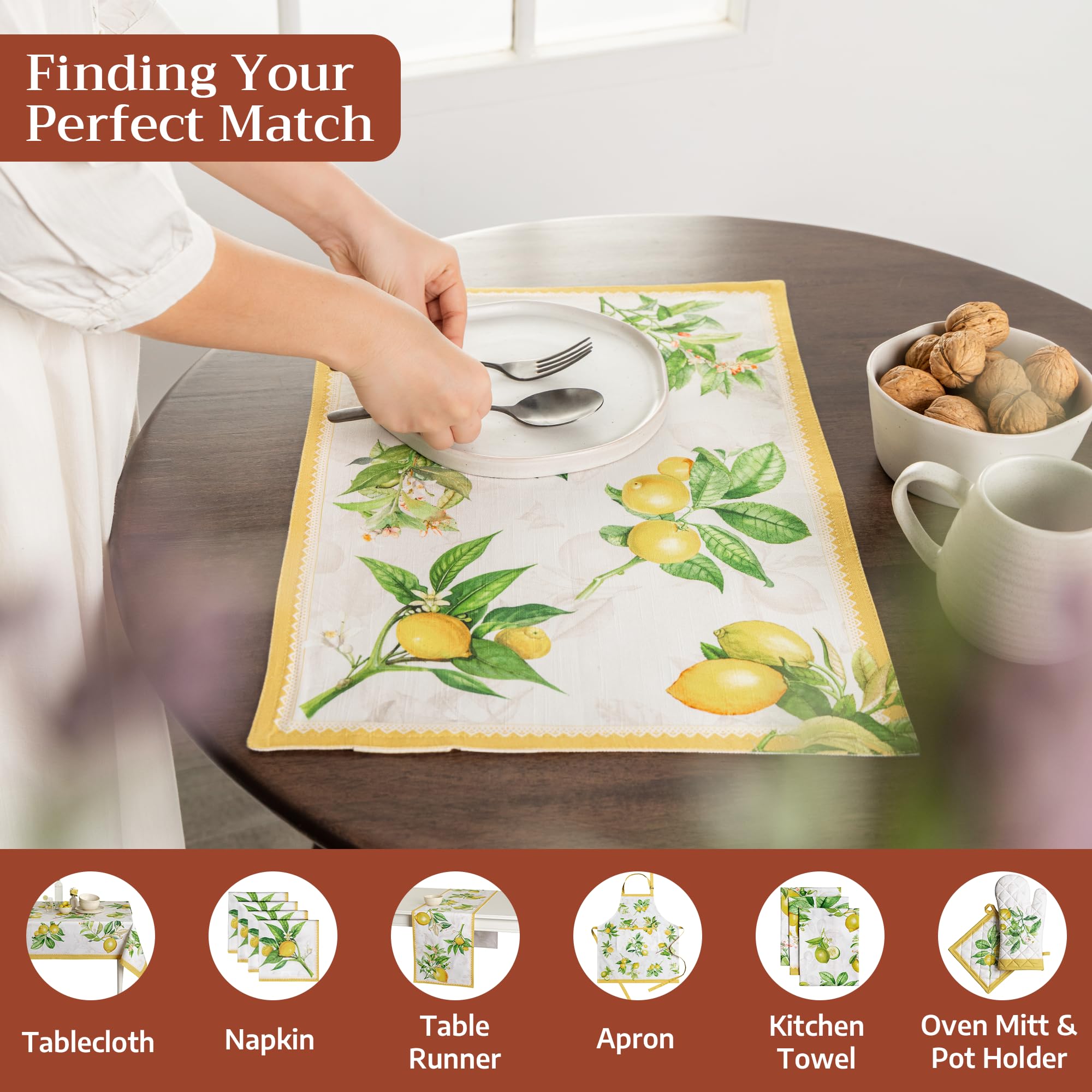 Maison d 'Hermine Limoncello Juego de 4 manteles Individuales 100% algodón para la Mesa de Comedor | Cocina | Boda | La Vida Cotidiana | Cenas | Primavera/Verano (33 cm x 48 cm), Día Madre