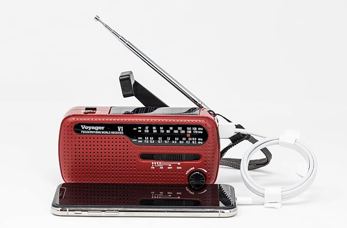 Radio emergencias Kaito V1 rojo con panel solar y linterna LED miniatura 6