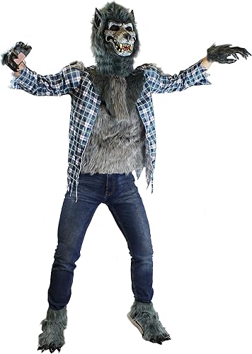 Miniatura 4 de Spooktacular Creations Disfraz de hombre lobo aullando con máscara, guantes de garras de hombre lobo, fundas para botas, disfraz de lobo para niños