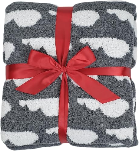 Miniatura 7 de Manta de punto para sofá, patrón de nubes, manta de felpa súper suave y ligera, cálida y acogedora manta de sofá cama, 50 x 60 pulgadas (gris)