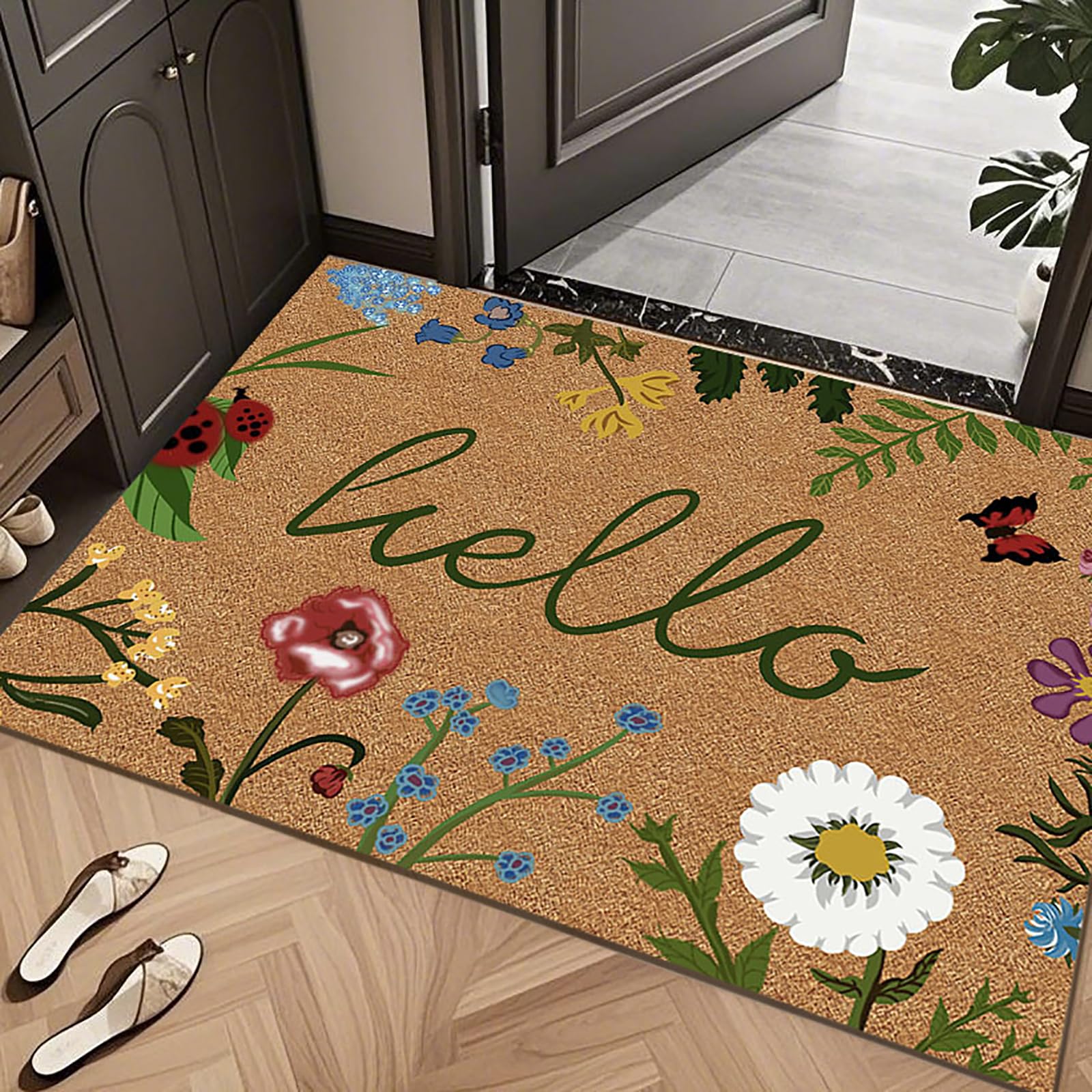 Generisch Fußmatte Mit Blumenmuster,Kokos-Willkommensmatte Mit Rutschfester Rückseite,B,60x90cm(24x35inch)