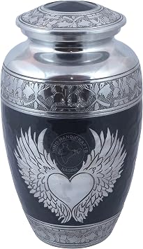 Angel Wing Silver Engraved Cremation Urn for Human Ashes | Large Memorial Urn for Adult Women & Men | Funeral Burial Casket with Satin Bag Included Angel Wing-7