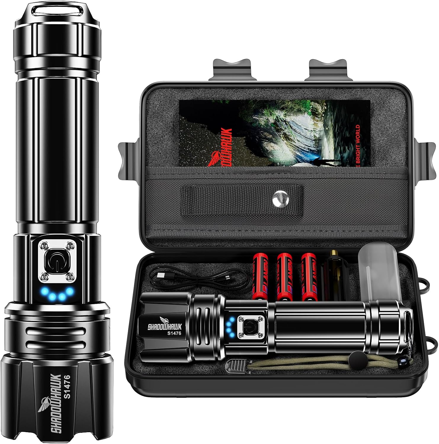 Shadowhawk Flashlight Rechargeable 1000000lm Flash Light Led flashlights high lumens, Super Bright Flashlight Tactical, XHP70.2 Powerful Flashlight USB,Waterproof Lampe de poche for Camping Emergency