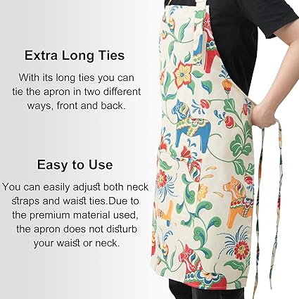DILLMAN Schorten voor Vrouwen met Zakken Katoenen Linnen Kookschort Keuken Bakken Zacht Duurzaam Floraal Tuinieren Schort, Full Length, One Size Fits Most Adults