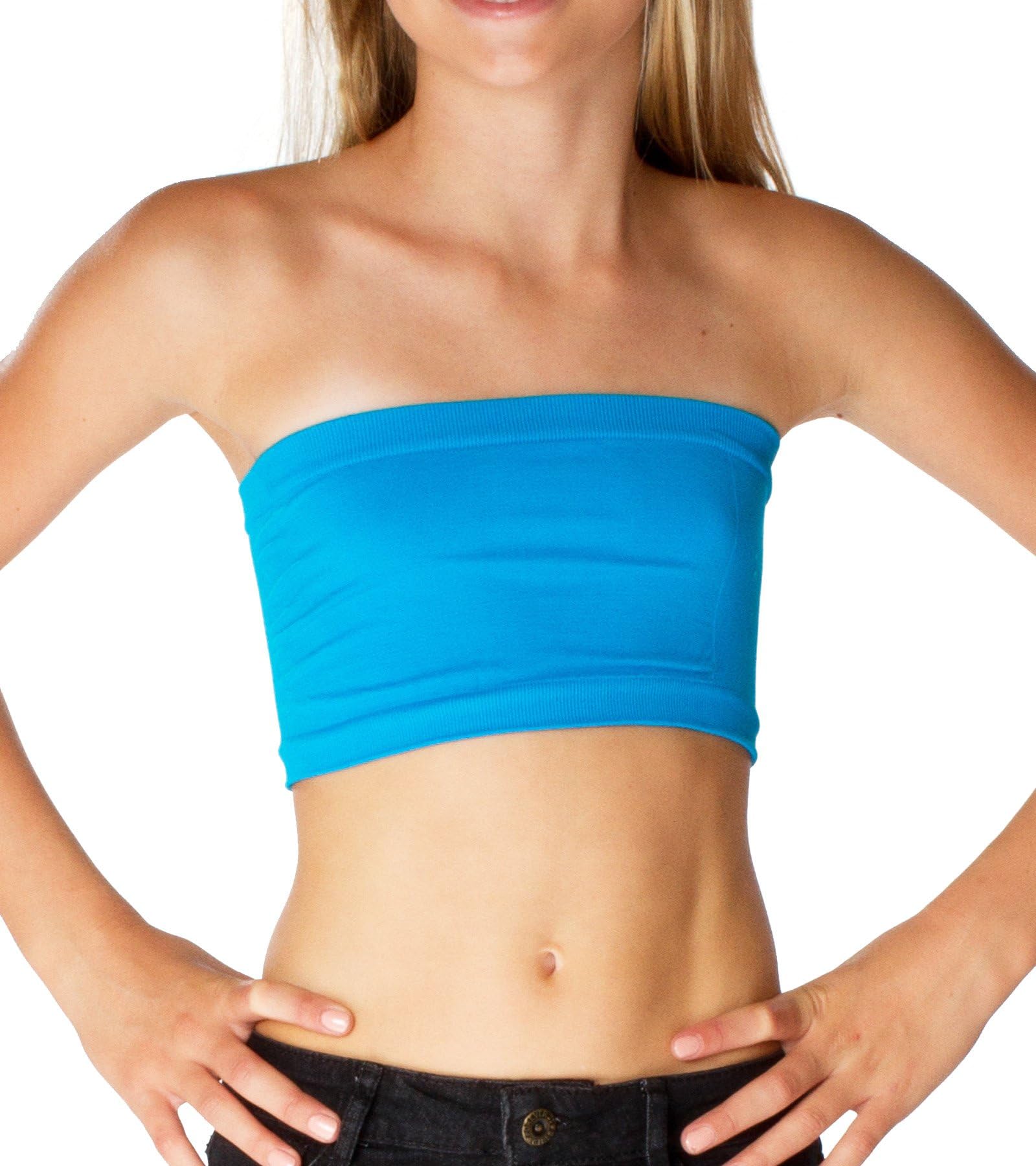 Girls Turquoise Bandeau Tube Top Bras - Seamless Strapless Bra Tube Tops Comfortable and Versatile One Size Fits Ages 10-14