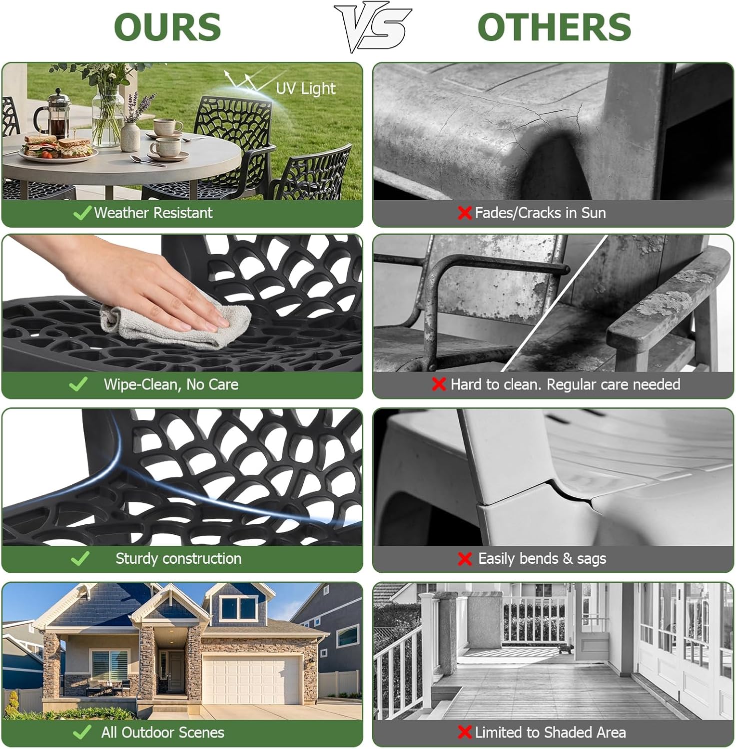 Outdoor Patio Chairs Set of 4, Spider Web Plastic Dining Chairs with Armrest, Weather Resistant Stackable Chairs for Balcony Garden Bistro Yard Poolside Kitchen, No Assembly, Black