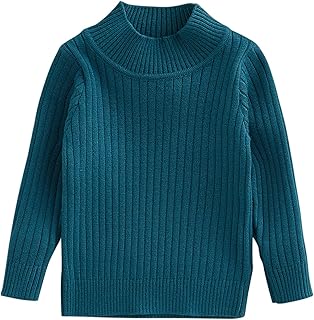 Suéter de manga larga con cuello alto falso para niñas, camiseta de punto con color sólido, detalle de cuello con volantes, camiseta interior ajustada, detalle de ribete de lechuga, suave para usar en