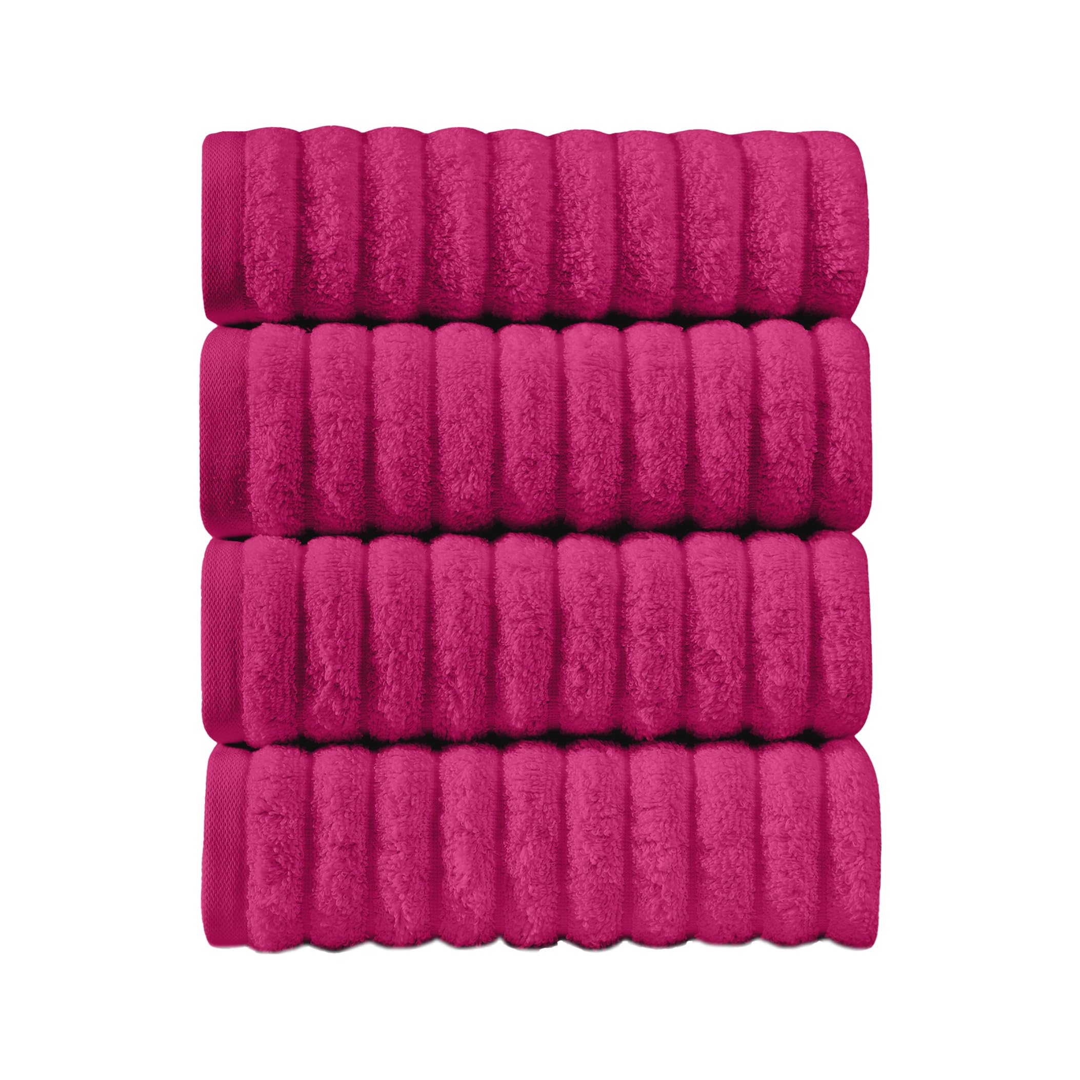 Elegant Comfort Luxury 100% Turkish Cotton Corduroy Ribbed 4 Pack Hand Towel Set 16 x 28 Inch - Absorbent, Super Soft, Quick Dry, Premium Towels for Bathroom, Gym, Spa and Hotel Use, Hot Pink