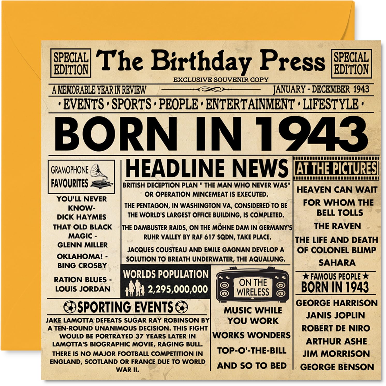 83rd Birthday Cards for Men Women - Born In 1943 Newspaper - Happy 83 Birthday Card for Grandad Grandma Nan Vintage Retro Back In 1943, 145mm Bday Greeting Cards