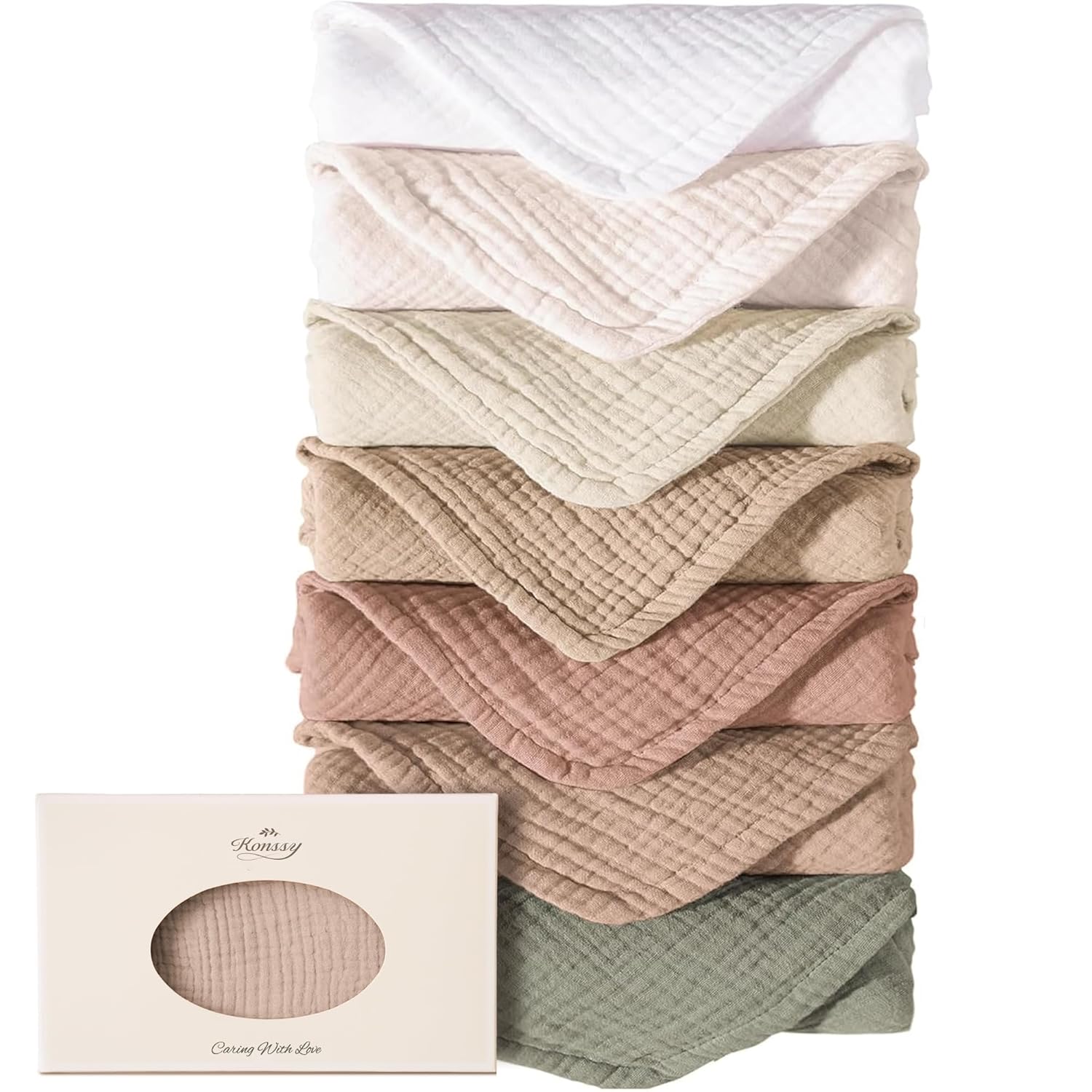 Konssy Muslin Baby Burp Cloths Sets for Unisex- 7 Pack Soft 100 Cotton Burping Clothes for Newborn Baby