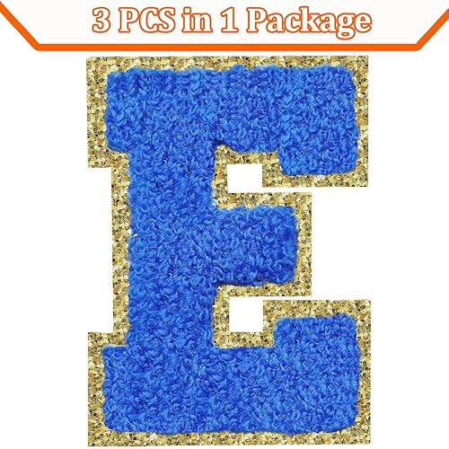 Miniatura 109 de Parches de letras termo-adhesivas de felpilla para chaquetas, parches de letras universitarias con brillantina para planchar en la letra azul A
