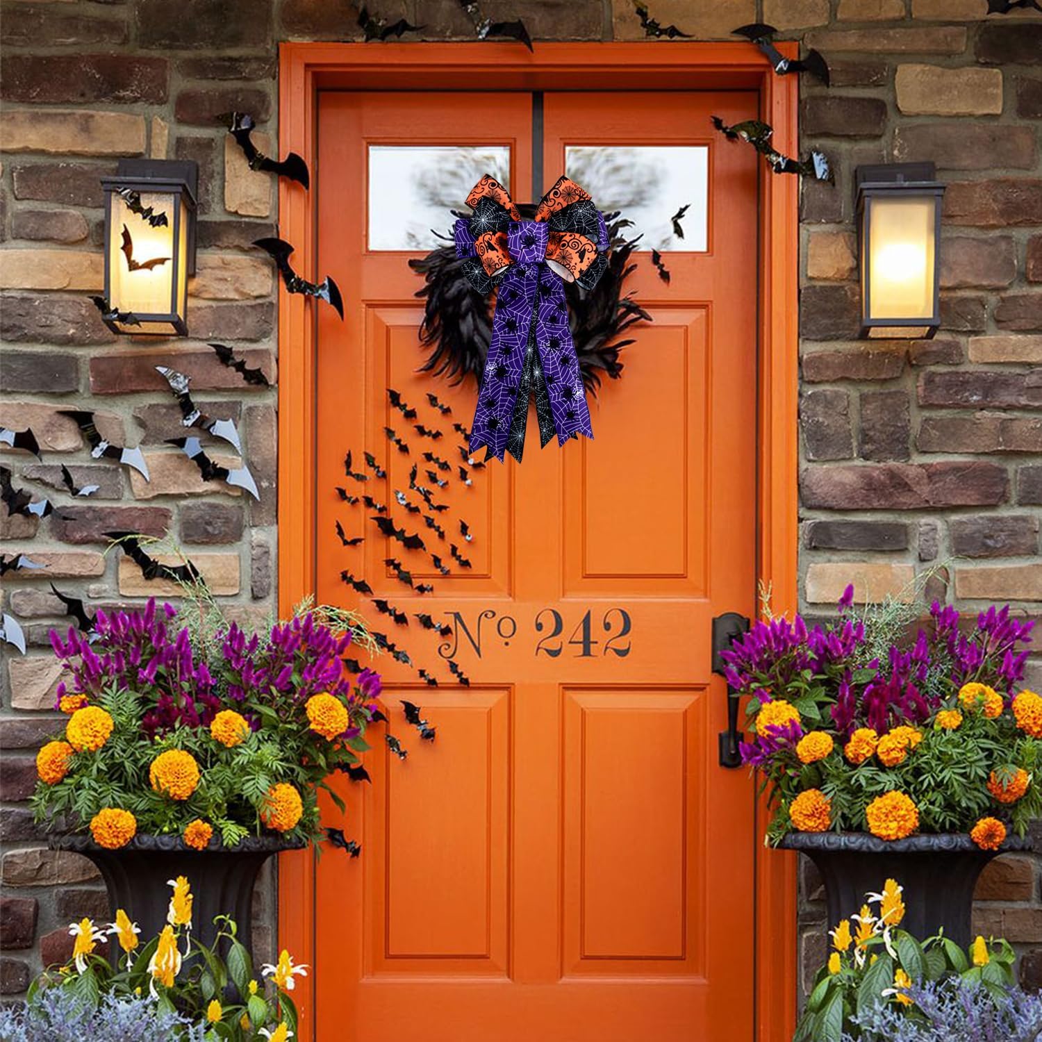 TONIFUL Halloween Burlap Bow - Purple Spider, 20 Inch x 12 Inch, Perfect for Wreaths, Front Doors, Trees, Parties, Weddings, Festivals, Indoor/Outdoor Use