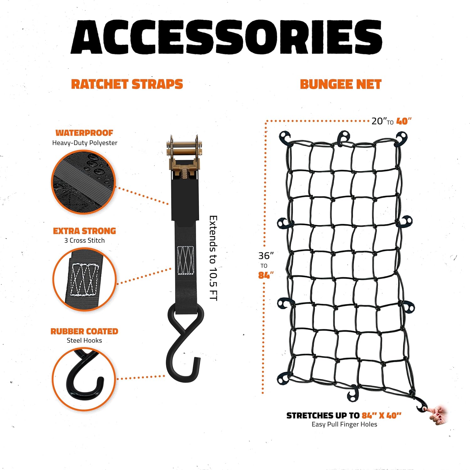 Mockins 50"x36"x4.5" Extendable Rooftop Cargo Carrier & 18 CuFt Orange Waterproof Roof Cargo Bag | 250 Lbs. Capacity Weatherproof SUV & Car Roof Rack Basket with Car Top Carrier Bag & Accessories