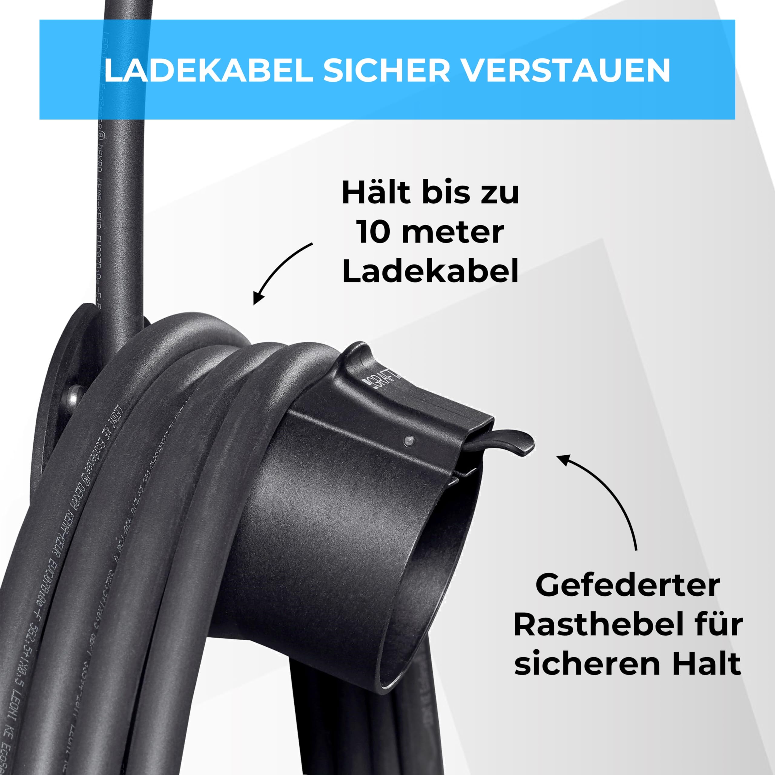 Graft Ladekabel Typ 2 Wandhalterung | Wandhalter für Elektroauto mit IEC 62196-2 Stecker | Zubehör für Type 2 Wallbox Ladestation inklusive Diebstahlsicherung für Kabel und Ladegerät