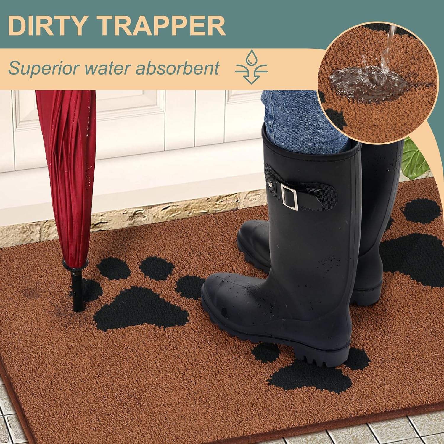 review Mibao Door Mat Indoor, Dirt Trapper Doormat for Muddy Paws, Absorbent Mud Mat for Dogs, Non-Slip Washable Entrance Pet Mats, Inside Mat for Front Door, Entryway, Pets, 31.5
