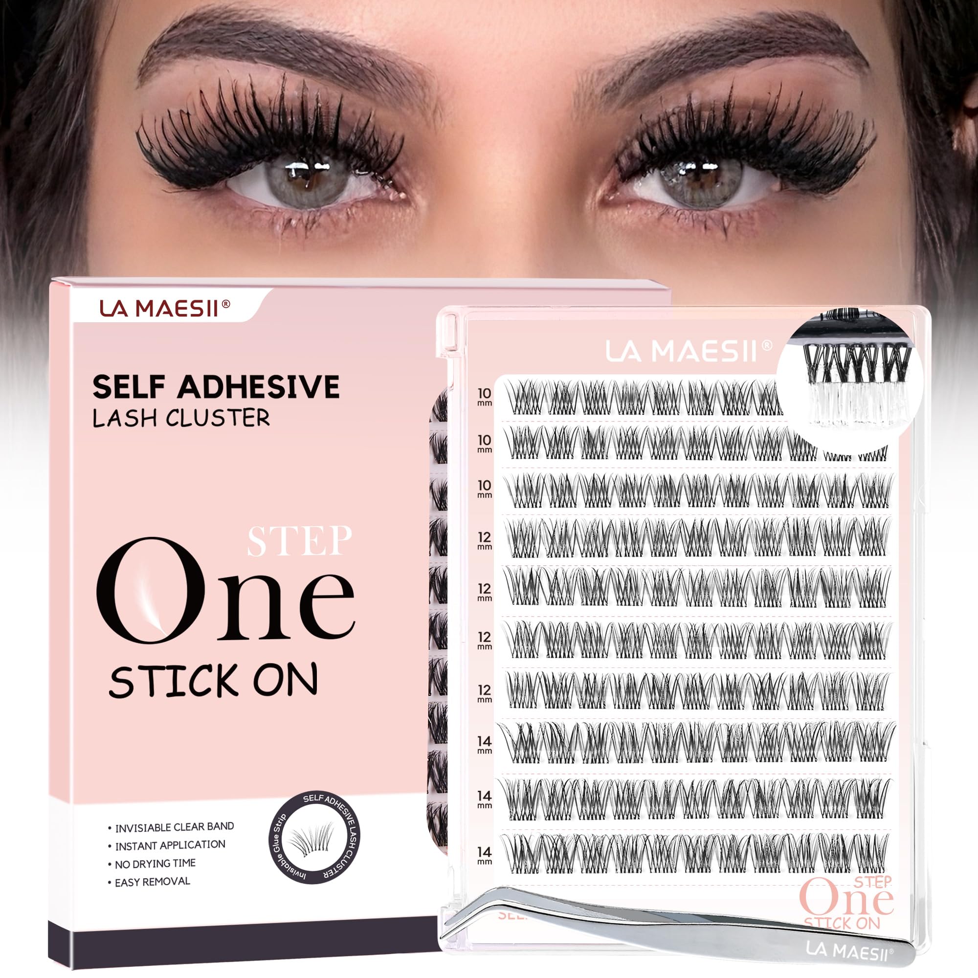 Self Adhesive Eyelashes, 112Pcs Clear Band Lash Clusters, Wipsy Pre-Glued Eyelash Clusters, No Glue Needed Press On Invisible Band Resuable Eyelashes(