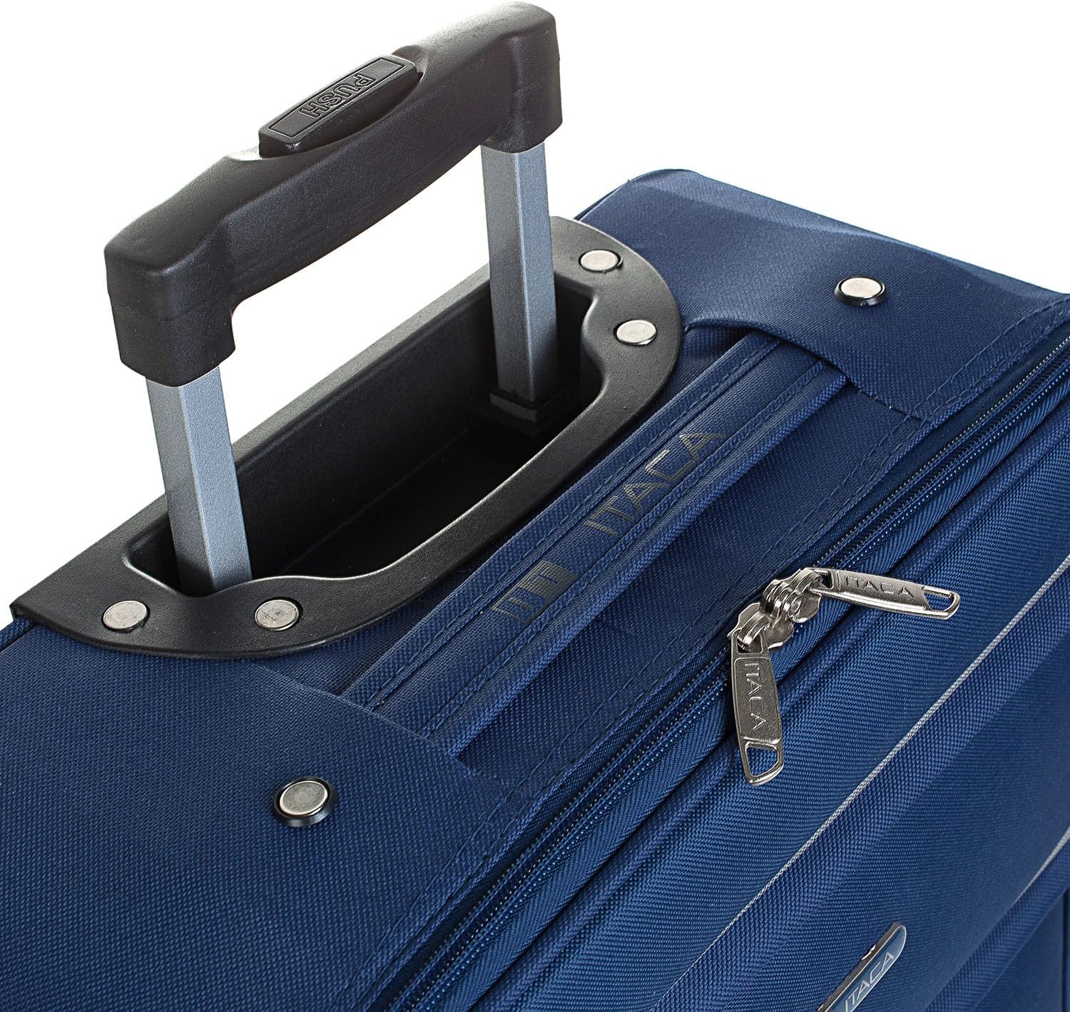 ITACA - Soft Cabin Suitcase Travel Small Suitcase with Wheels - EVA Hand Luggage Case with Telescopic Handle - Lightweight Suitcase Carry on Suitcase with Zippered Compartment - Cabin Luggage in 55cm, Navy, L, Hand Luggage