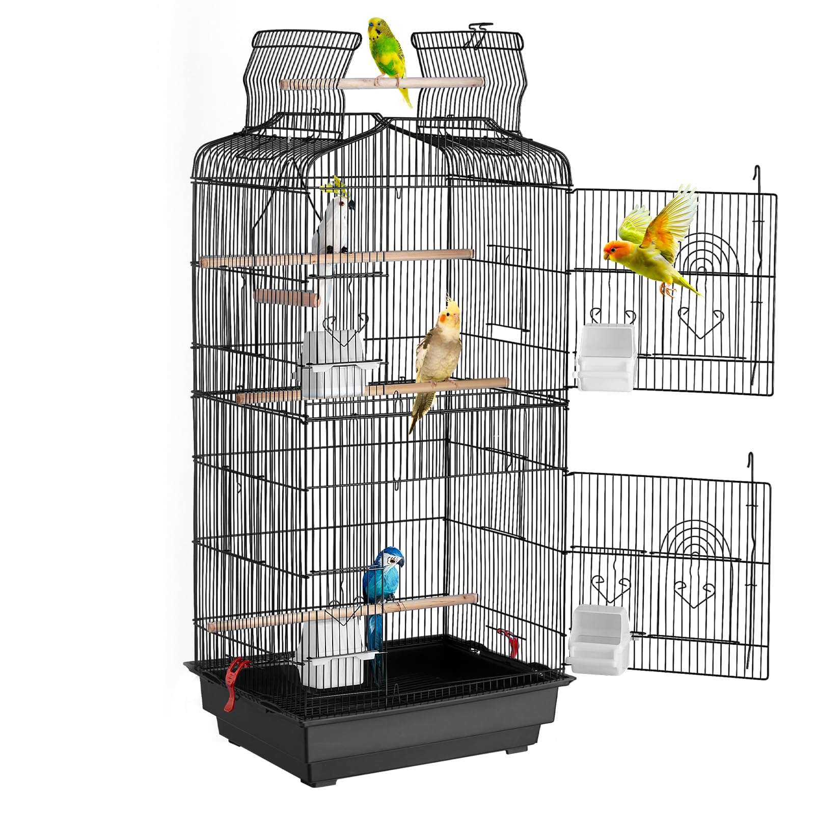 VEVOR Grande Cage Oiseau Métal Suspendue 45,7 x 35,5 x 92,5 cm Dessus Ouvert Balançoire Perchoir pour Perruches Pinsons Canaris