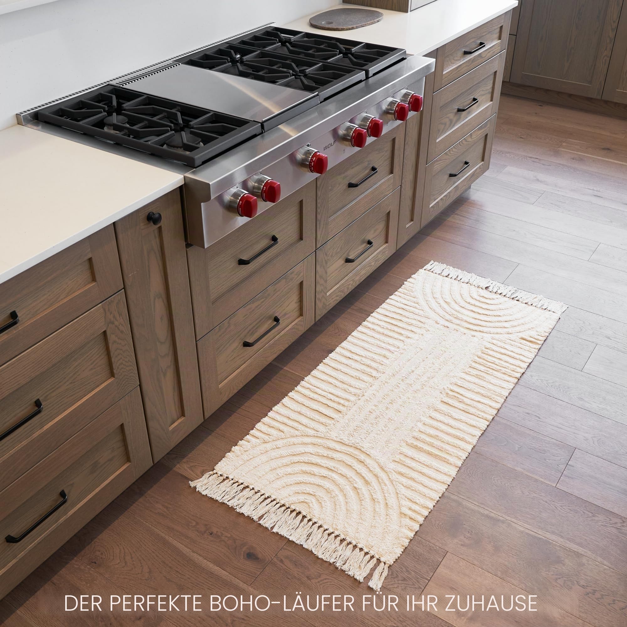 KIBAGA Boho-Badezimmerteppich mit Quasten, weich, waschbar, rutschfeste Baumwollmatte, perfekte Größe für Moderne Wohnkultur
