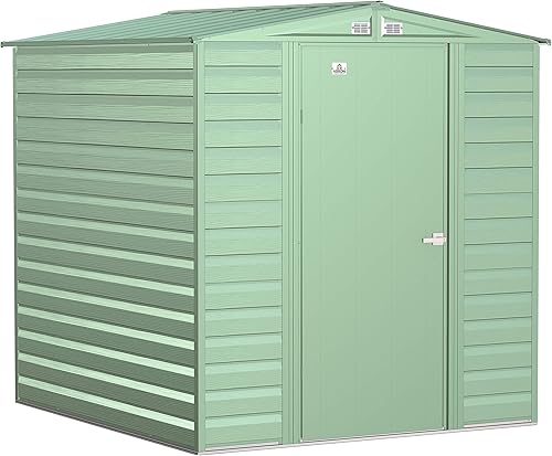 Arrow Shed Select - Cobertizo de almacenamiento de acero con cerradura para exteriores de 6 x 7 pies, color verde salvia