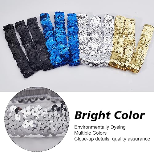 Miniatura 6 de GORGECRAFT 12 diademas de lentejuelas elásticas con purpurina elástica con purpurina a la moda, juego de accesorios para mujeres, deportes, bailes,