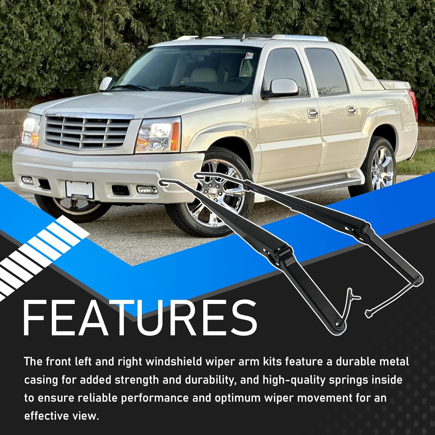42694 42547 1 Pair Front Windshield Wiper Arm Compatible With 2002-2007 Cadillac Escalade ESV Chevrolet Silverado 1500 2500 3500 Tahoe GMC Sierra 1500 2500 3500 Yukon Replaces 15829647