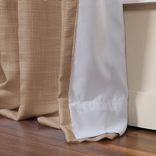 Miniatura 4 de TWOPAGES Cortina plisada de mezcla de lino nogal de 90 pulgadas de largo, cortina para oscurecer la habitación, cortina con forro de doble capa para