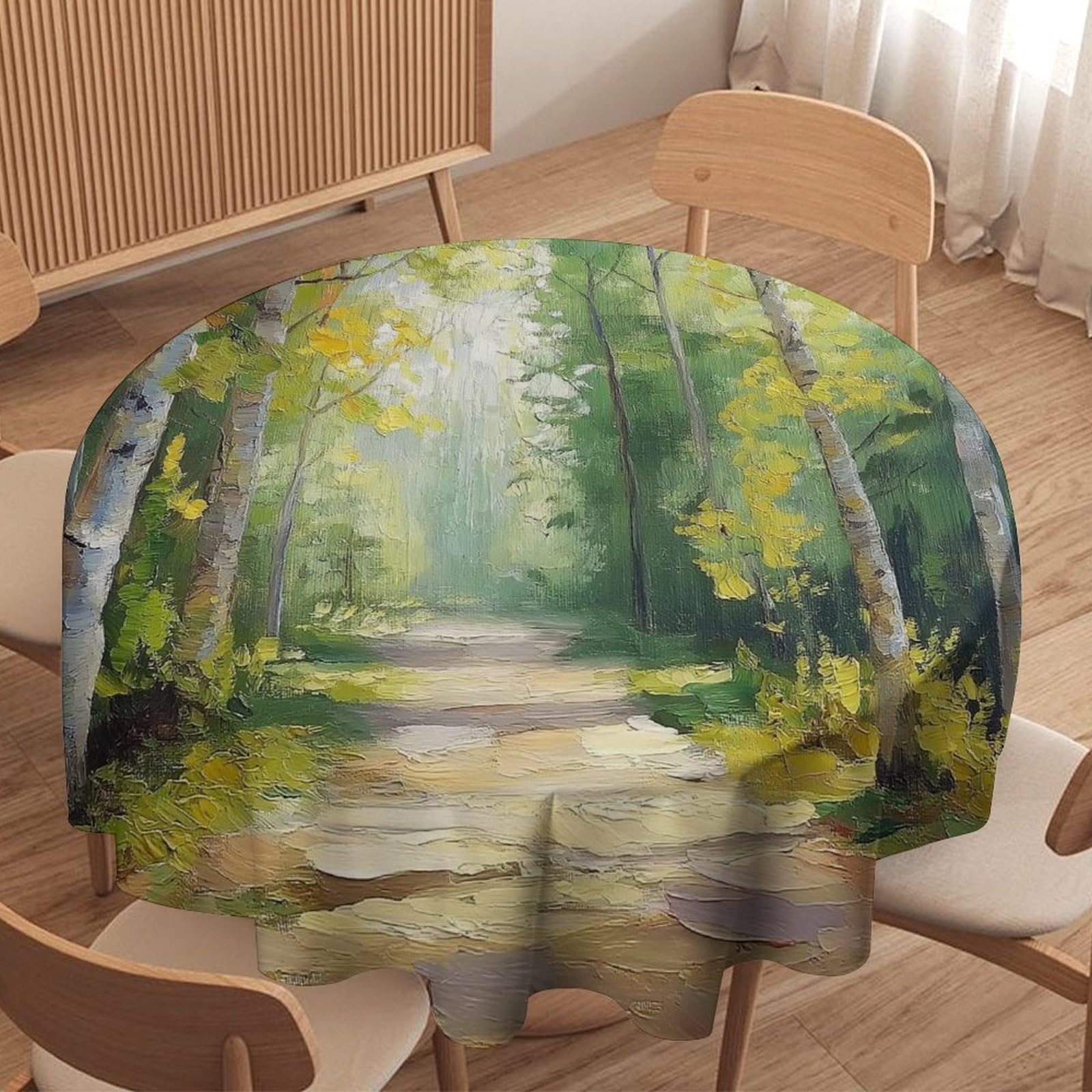 ORDOBO Round Table Cover -Forest Trees Print Home Table Cover For Dinner Kitchen Holiday Outdoors Protect Table Waterproof Dust-Proof Decoration 177X177Cm