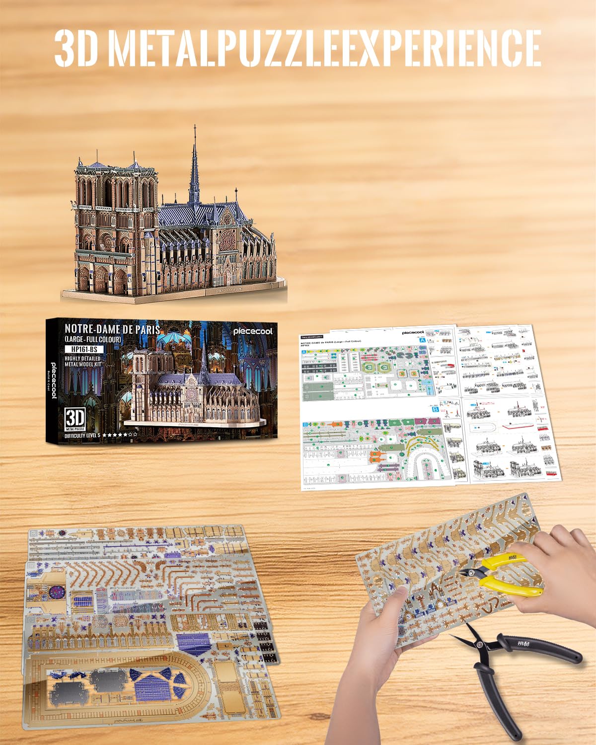 Piececool Casse-tête 3D en métal pour adultes, église Notre-Dame de Paris, kit de construction interactif à faire soi-même, architecture de cathédrale française, cadeau idéal pour adultes, hommes et