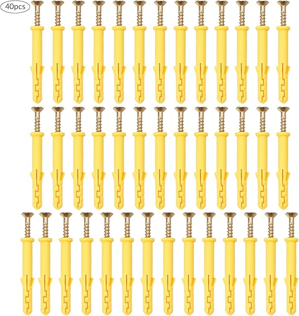 40Pcs Plastic Expansion Pipe Column Anchor, with Wall Plug Self-Tapping Screws Fastener Kits for Television Heavy Items (M8 x 60mm), Masonry Brick Wall Fixing Screw Bolts Wall Plug Screw Fixings