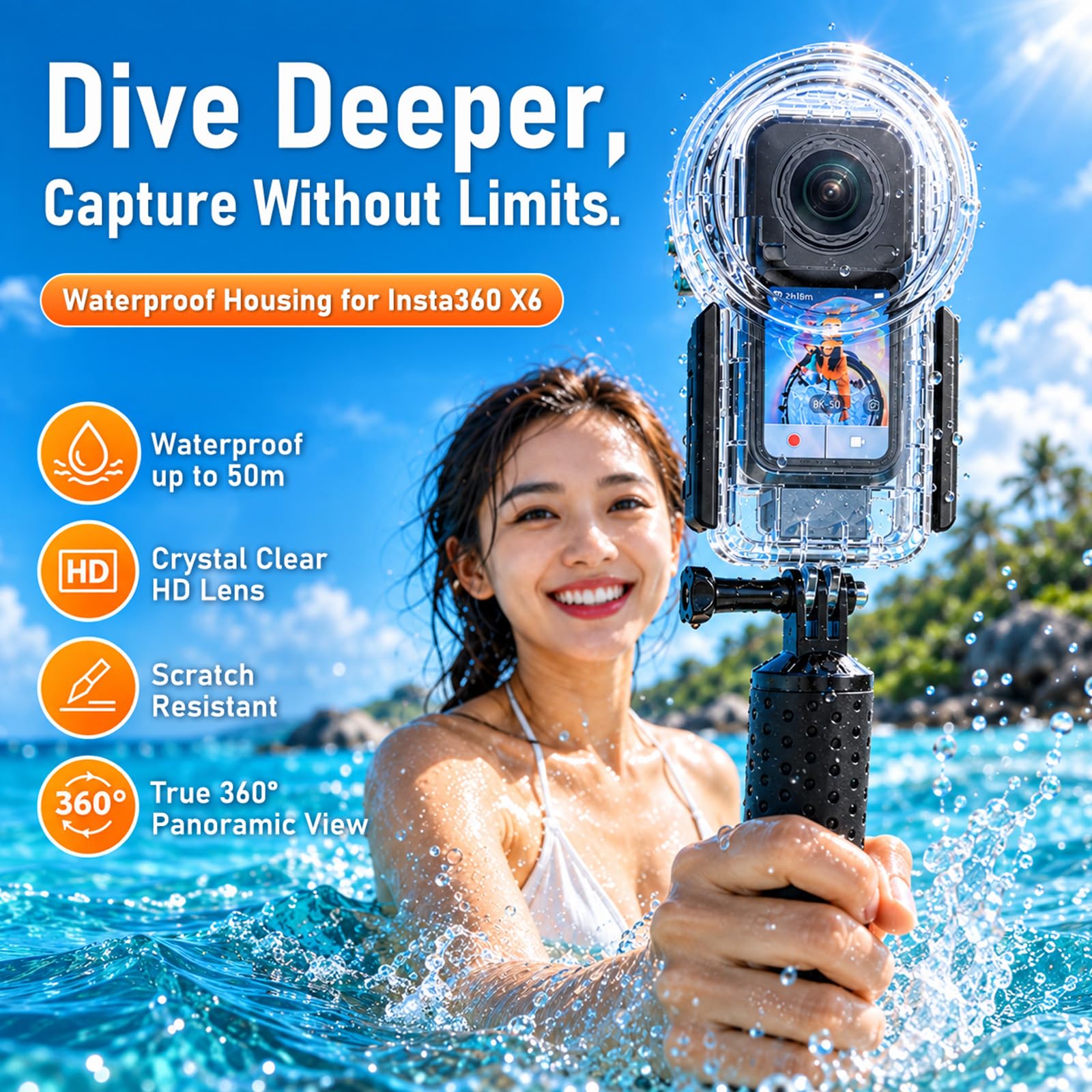 Sea frogs Unterwassergehäuse für Insta360 X6 mit Float-Griff