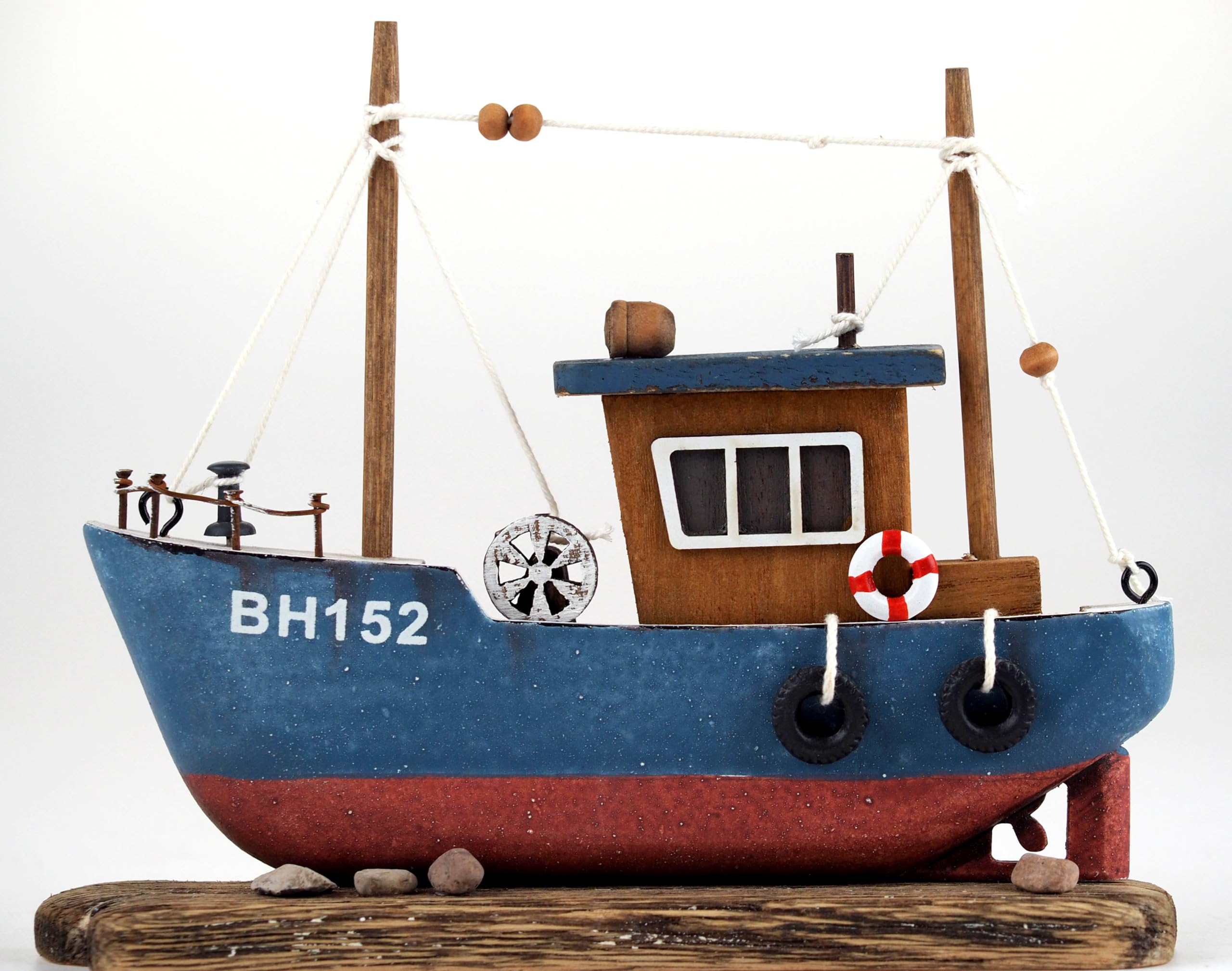 Bwg Brown Nautical Blue Wooden Trawler Boat 16Cm Ornament