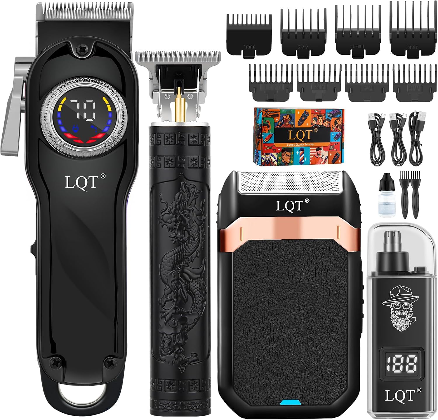 Hair Clippers for Men Cordless, 4-Piece Grooming Kit with LED Display, Gift for Him - Includes Clippers, Trimmer, Foil Shaver & Nose Trimmer - Complete Home Barber Set
