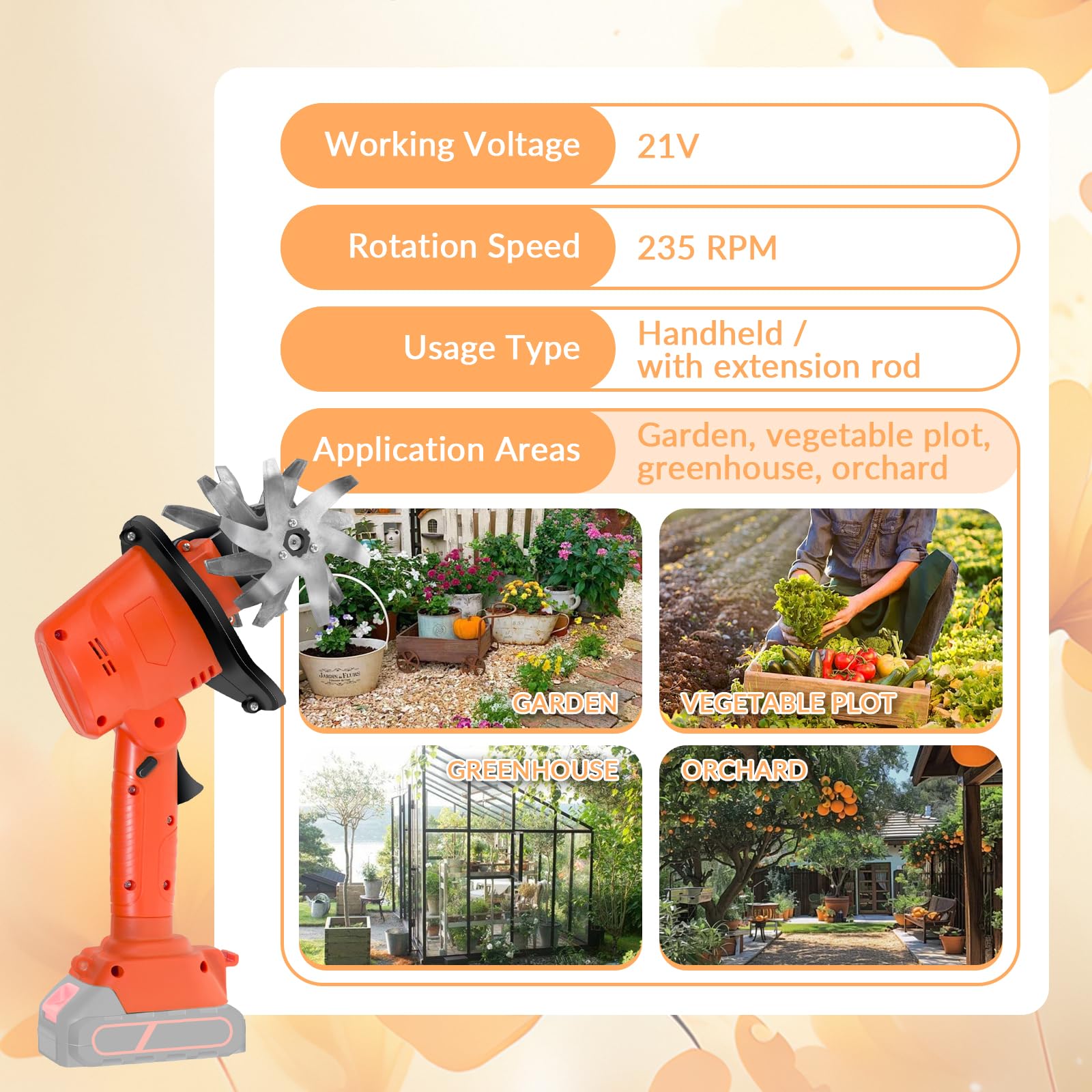 Elektrische Gartenhacke, Akku Tiller Kultivator mit 4 Stahlklingen, Teleskopgriff Elektrischer Bodenfräse Kultivator kompatibel mit Makita 21V, 10 cm Arbeitsbreite & Tiefe, für Garten (OHNE AKKU)