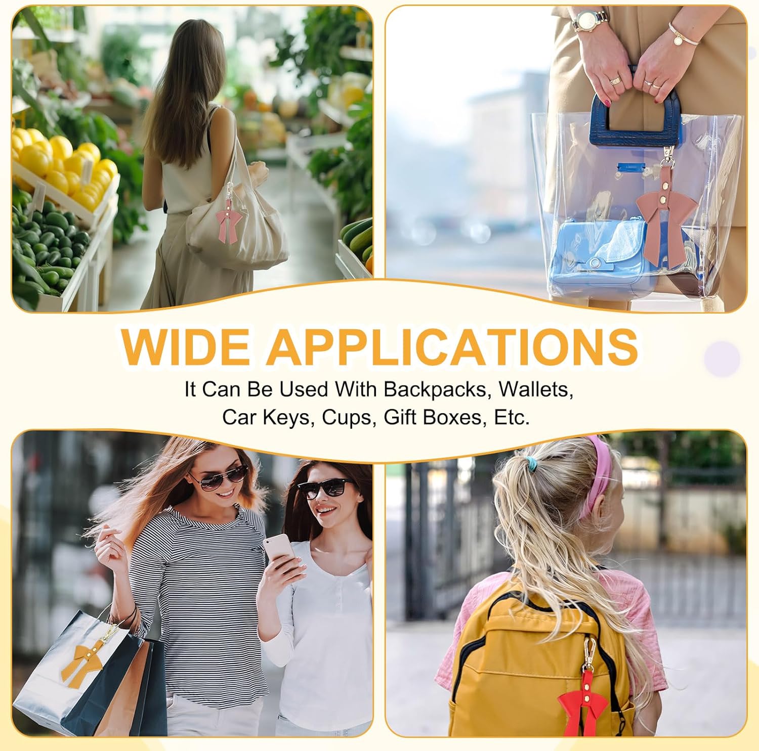 PATIKIL PU Leather Bow Keychain Cute Bow Key Ring for Bag Purse Handbag Pendant Car Key Accessory - Image 7